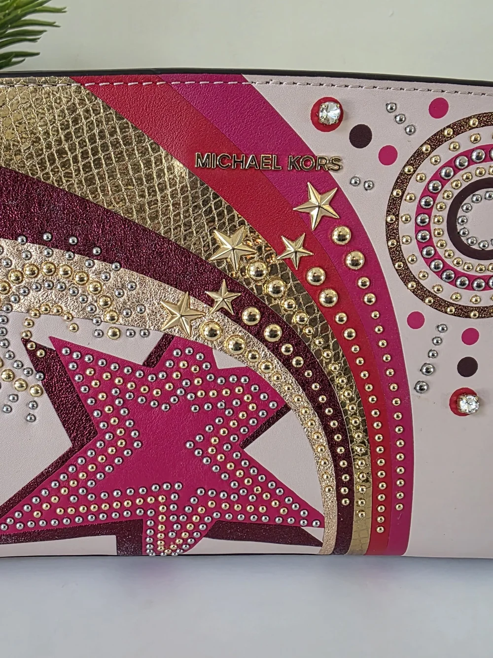 Michael Kors Selma Studded Firework Messenger Crossbody Bag Pink Multi
